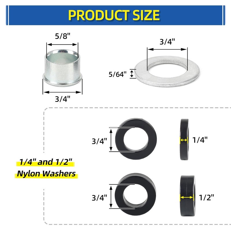 GICOOL Bearing Bore Hole and Hub Length Adjustment Hardware Kit, with Flanged Bearing Sleeves, Nylon & Steel Washers - Image 2
